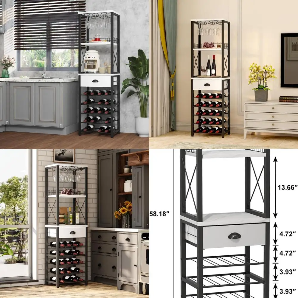 

4-уровневая отдельно стоящая винная полка с держателем для стекла, ящиком и столешницей для домашнего бара