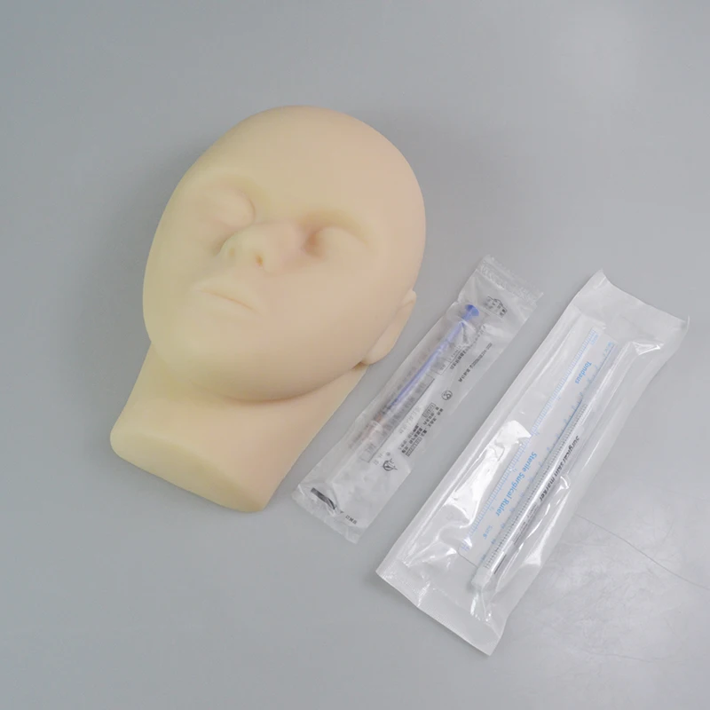 Cabeza de silicona de microplástico para simulación de belleza facial, modelo femenino para práctica de sutura de inyección, tallado de hilo de piel