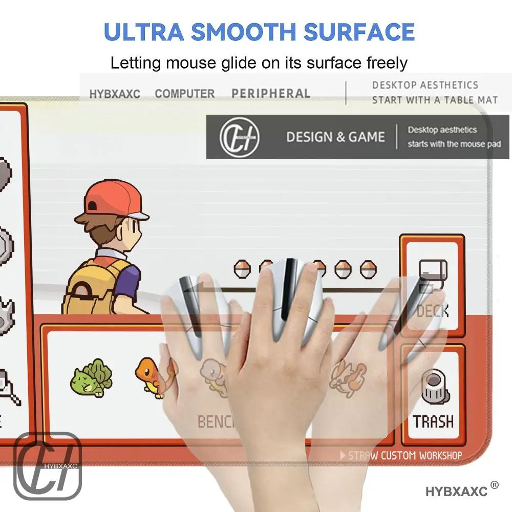 HYBXAXC Mauspad P-Pokemon Pixel Ash Starter P-Pokemon TCG Spielmatte, rutschfeste, wasserdichte Matte, 800 x 400 mm – Detail 5