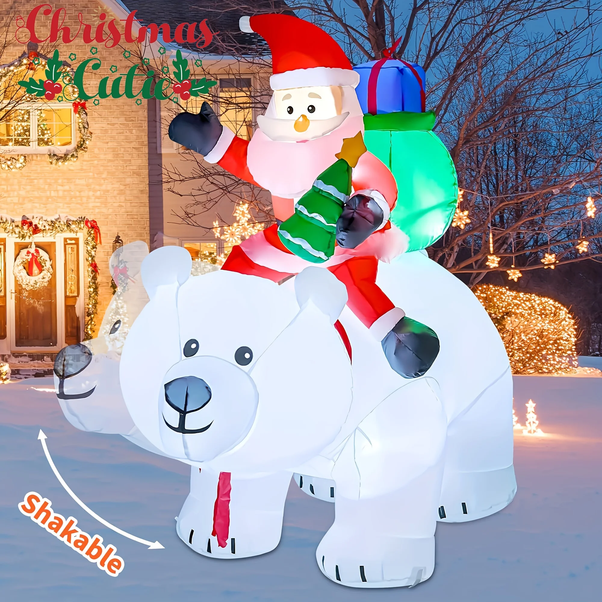 Huge Christmas Inflatables Santa Clause Riding Bear with Shaking Head 6.56ft Outdoor Decorations Inflatable Toy Mold Blow up Garden Yard Yard Decor with LED Lights for Xmas Holiday Christmas Eve Party Indoor White Winter