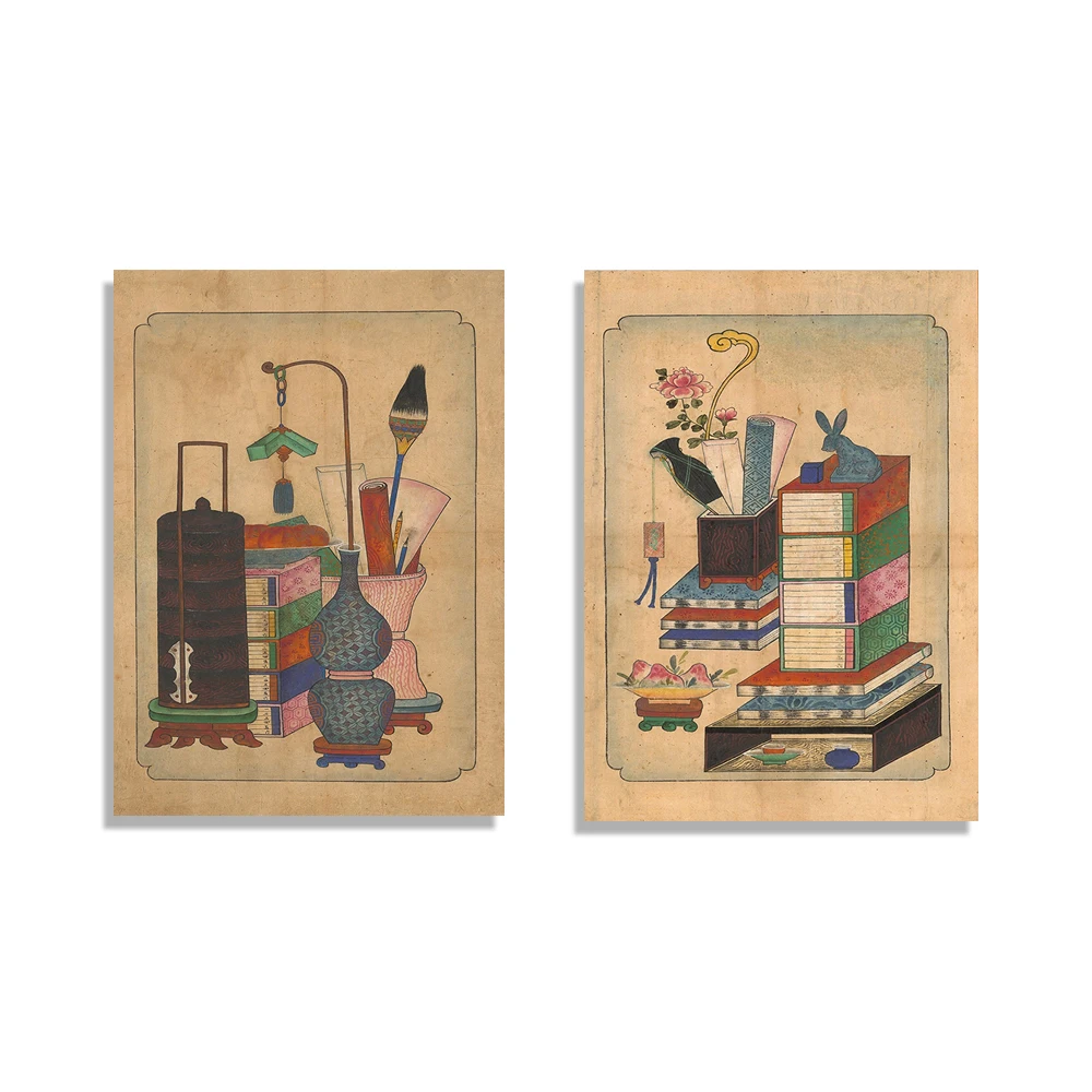 Vintage Chaekado Joseon Minhwa Korean Art Poster - Pen And Ink Paper Inkstone Book Print Decorative Wall Art Poster