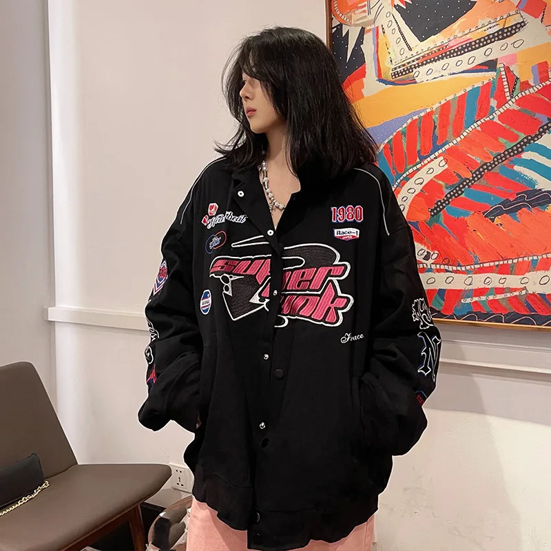 Japan Hip Hop Hoodie Sweatshirt Oversize Women Spring Autumn Harajuku Punk Hoodies Tops Cool Baseball Uniform Girl Jacket Women