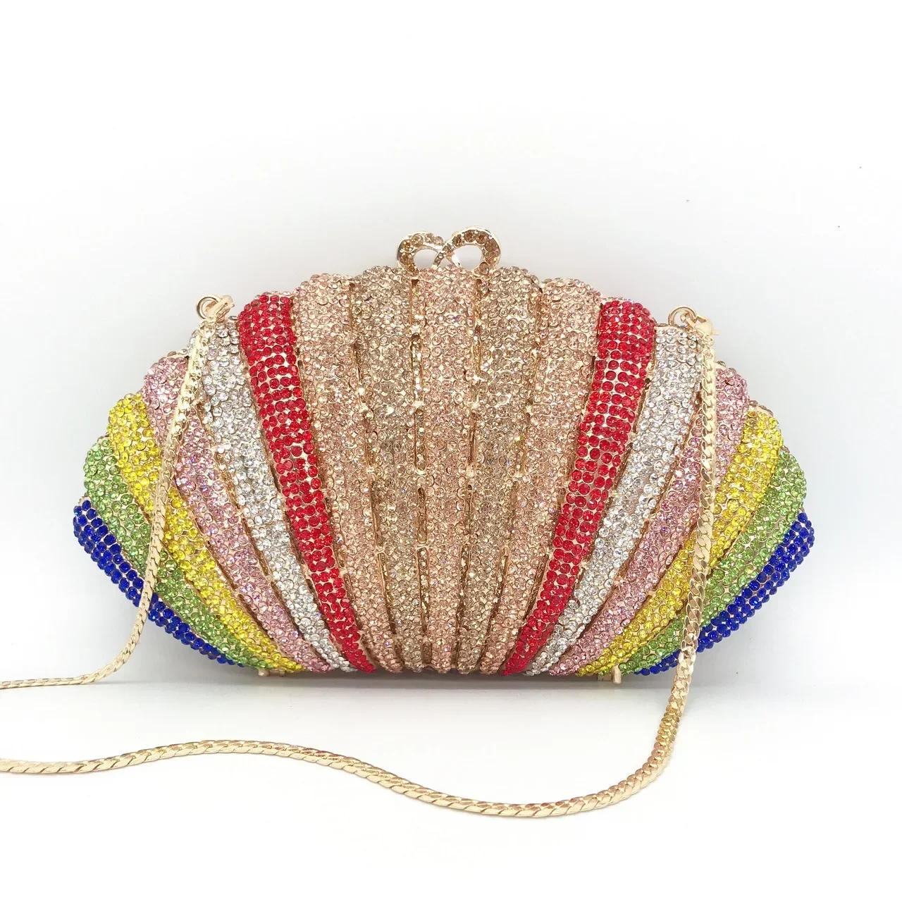 XIYUAN Rainbow Color Shell Shape Women Diamond Bridal Evening Handbag Lady Colorful Party Purse Crystal Female Clutch Wallet Bag