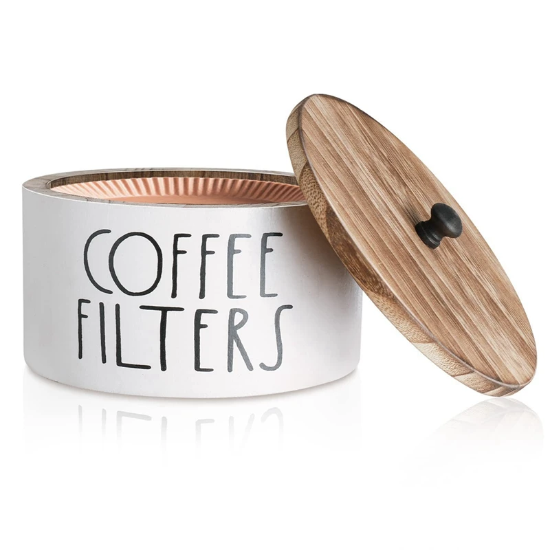 Coffee Filter Holder Wooden Coffee Filter Container Coffee Filter Storage With Lid Rustic Coffee Filter Dispenser Basket