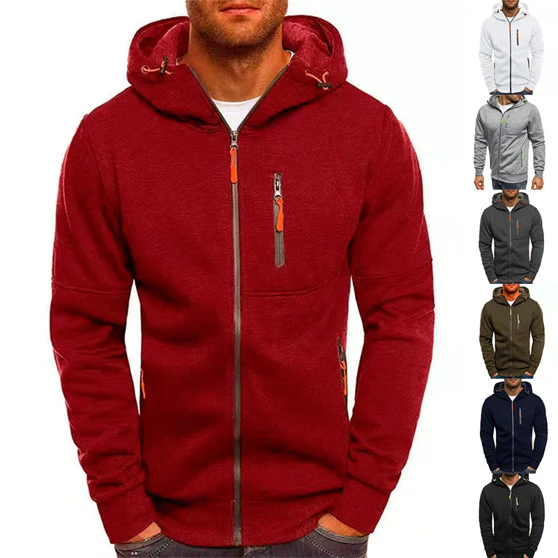 

European American Men's Spring And Autumn Sports Casual Fitness Loose Zipper Solid Color Sweatshirt