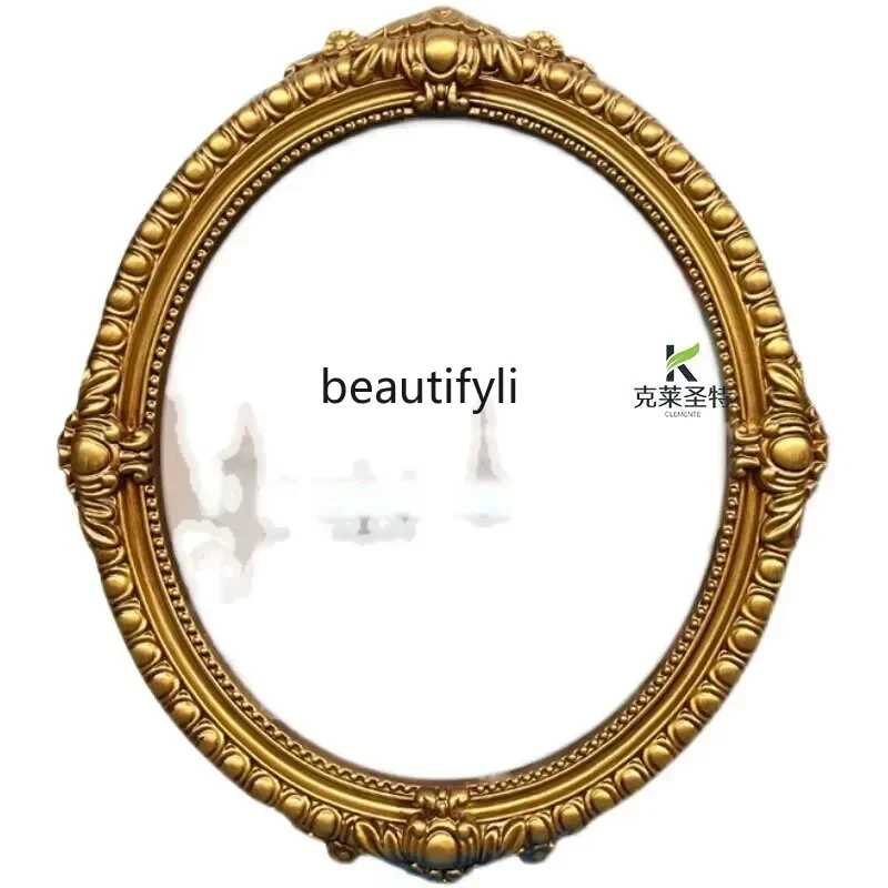 N178 French retro round art bathroom porch bathroom mirror wall carved decorative mirror5556