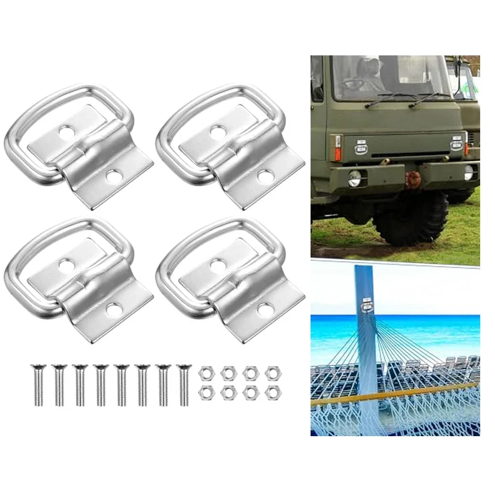 4 anneaux en D en acier galvanisé robustes avec vis pour remorque, camion, camping-car, bateau, sangle de fixation, crochet d'ancrage