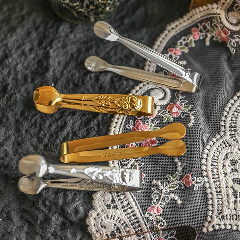 European-style embossed rose food tongs stainless steel cube sugar tongs hot towel ice tongs Kitchen household tool accessories