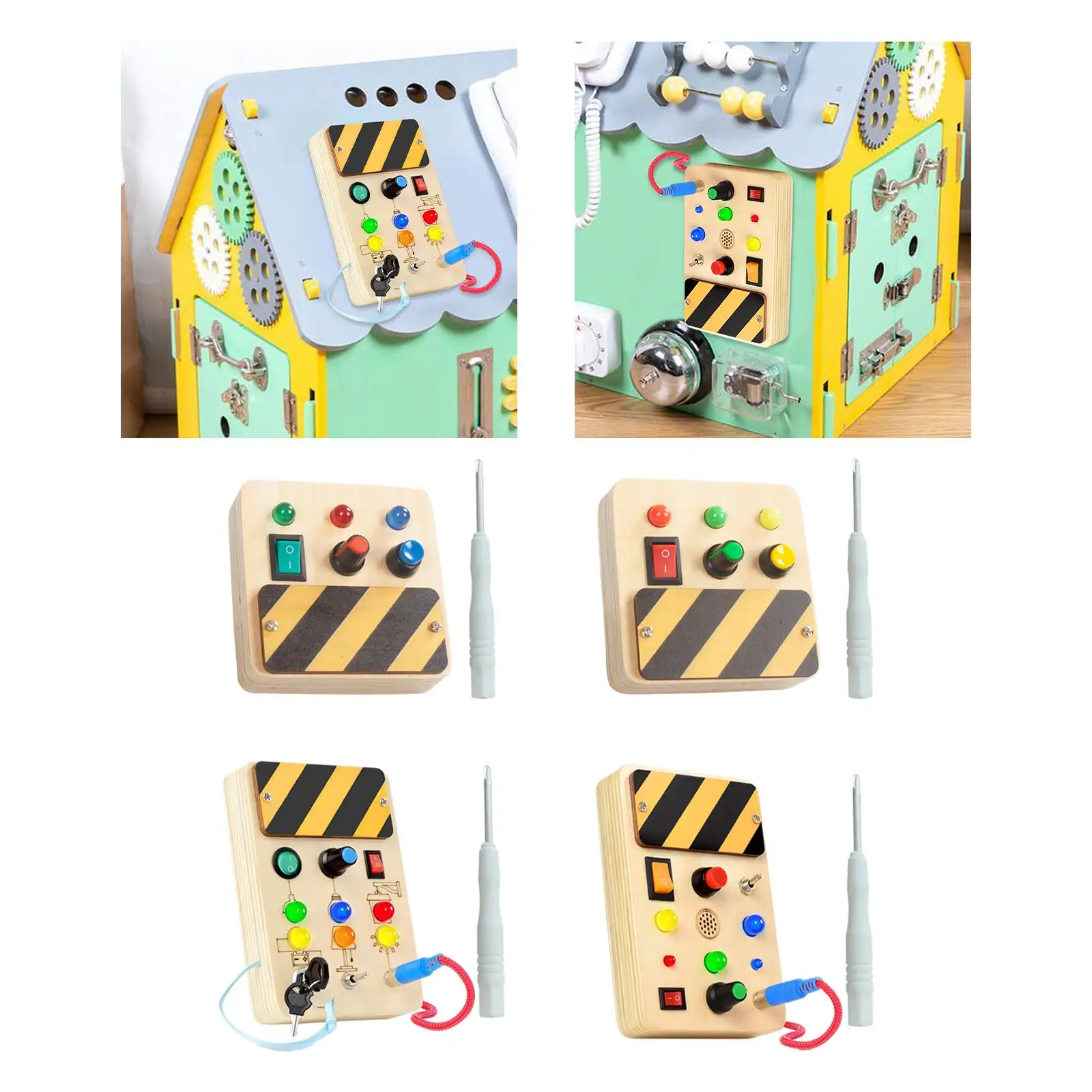 Toddlers Busy Board Lights Switch Toy Wooden Montessori Toy for Preschool