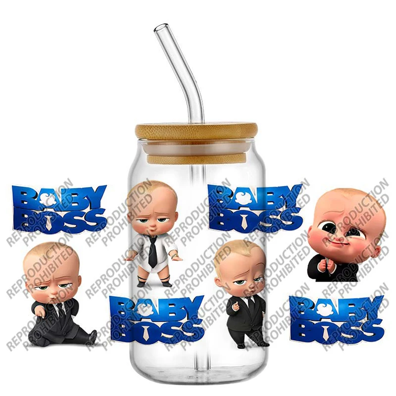 New Popular Cartoon Cute Movie Baby Boss 16oz UV DTF 3D Transfer Sticker Decals Wraps For Glass Can Cup Craft DIY Gift Creative