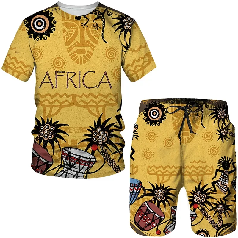 African Outfits For Men African Clothes For Men 2 Piece Tracksuit Set Ethnic Style Dashiki Shirts Short Sleeve Tee Shirt Shorts