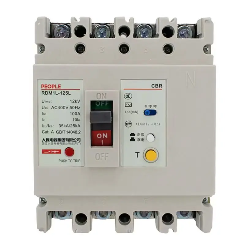 People's Electric RDM1L 630A Leakage Circuit Breaker 250A 3 Phase Four Line Residual Current Breaker