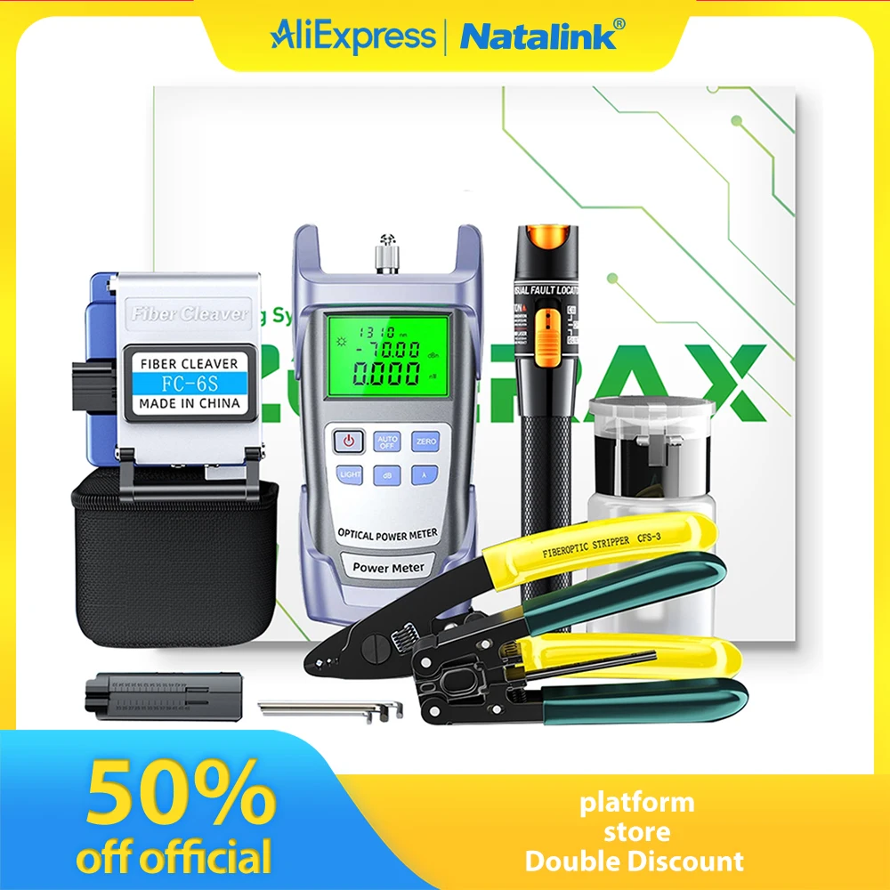 

Natalink Fiber Optic Tool Kit FTTH Fiber Optical Power Meter and Fiber Cleaver,Stripper,10MW Visual Fault Locator(No Battery)