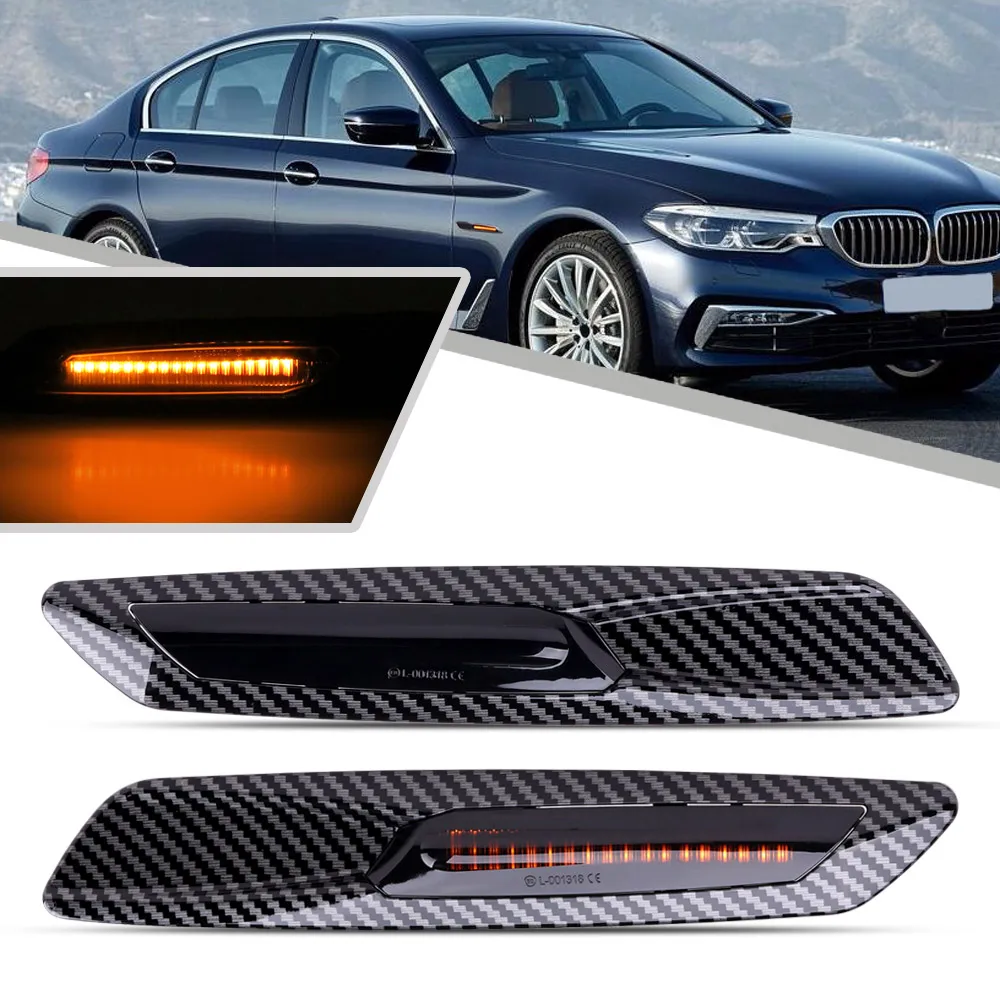 Car Accessories High-Quality 12V Dynamic Amber LED Side Marker Lights - Carbon Fiber Look, Pair for BMW 5 Series