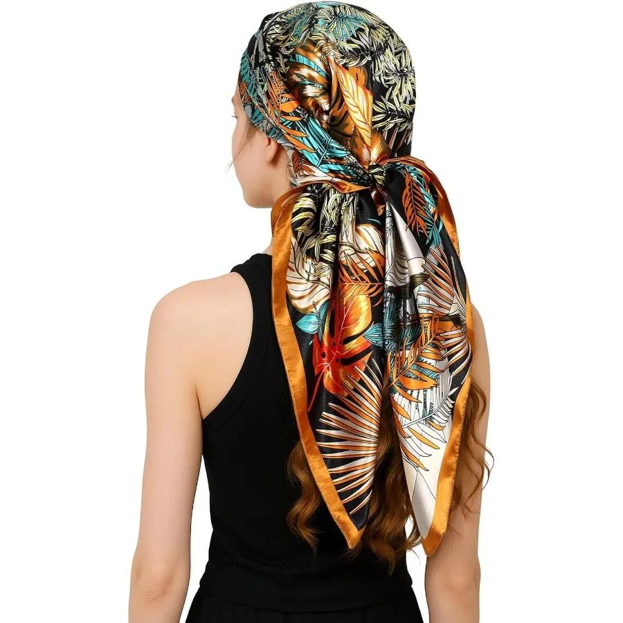 

35-дюймовый шелковый атласный платок для женщин: идеально подходит для ночной обертывания волос, мягкая бандана, квадратный шарф для сна и ежедневного использования.