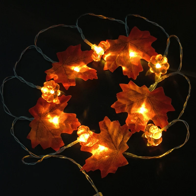 Artificial Autumn Maple Leaf Pumpkin String Lights LED Fairy String Light Fall Thanksgiving Decor Halloween Party DIY Supplies