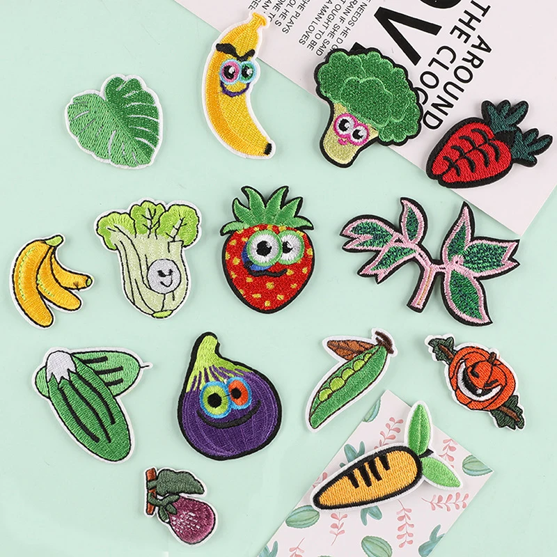 2PCS Vegetable Radish Fruit Banana Embroidery Patch Hat Dress Clothing Personality Decoration Sewing Iron patch Lace applique