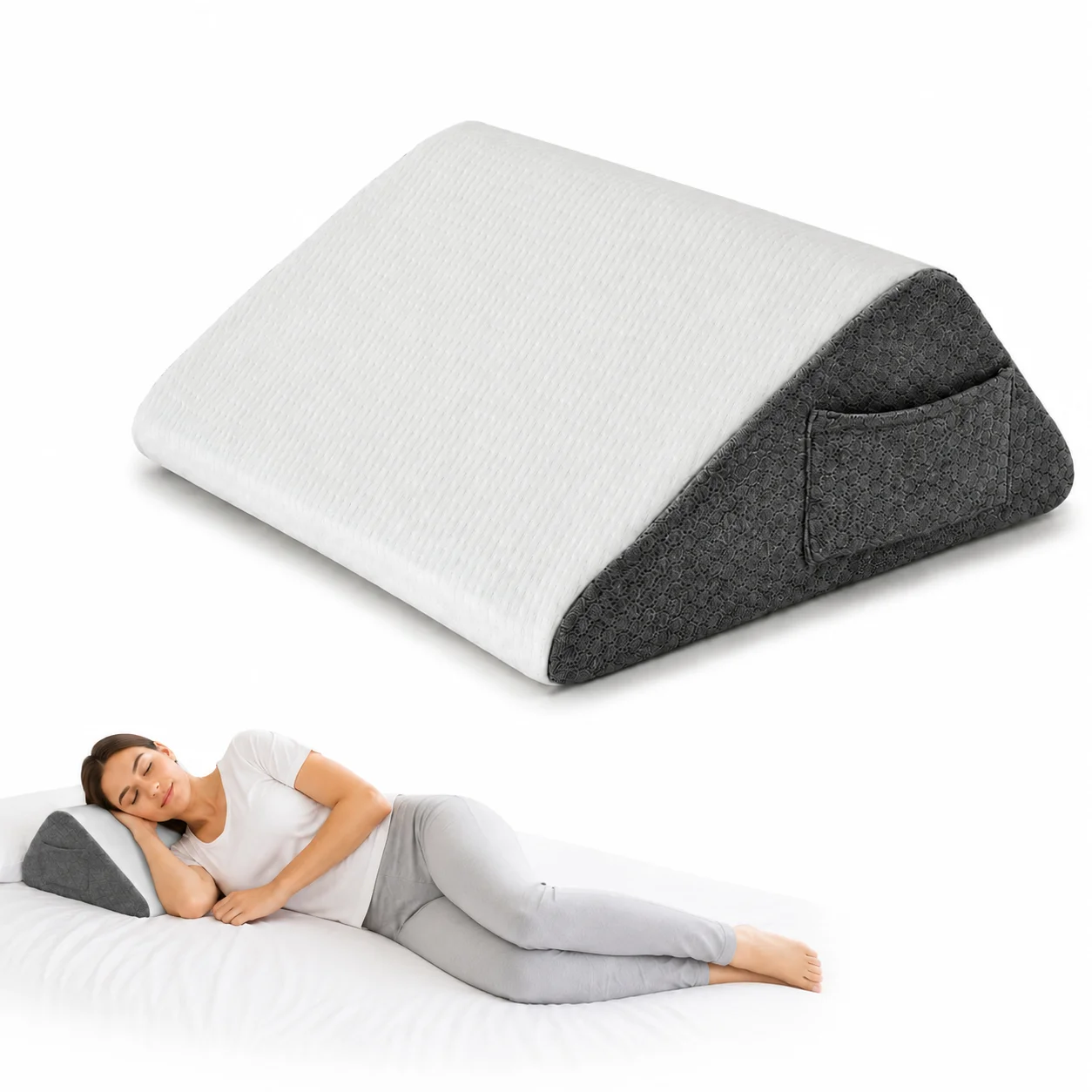 Versatile Memory Foam Knee Wedge Pillow Leg Elevation Cushion for Back Support Pain Relief for Sofa Bed Reading Sleeping