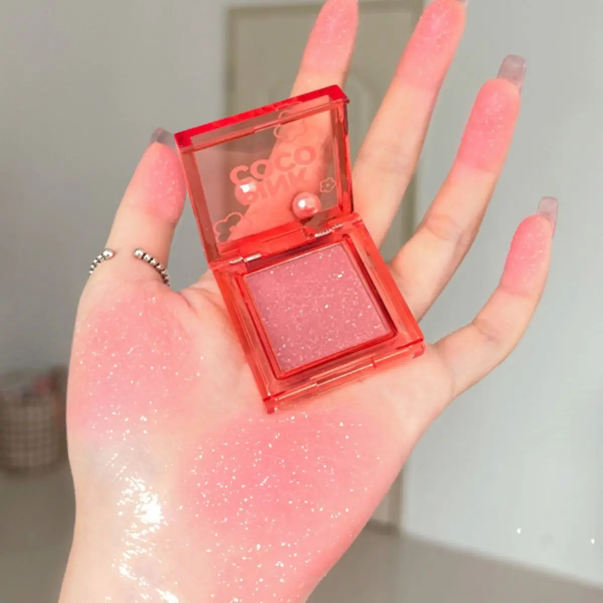 PINKCOCO fine shimmer soft mist tipsy blush single color natural fine shimmer eye shadow blush one plate for multiple uses