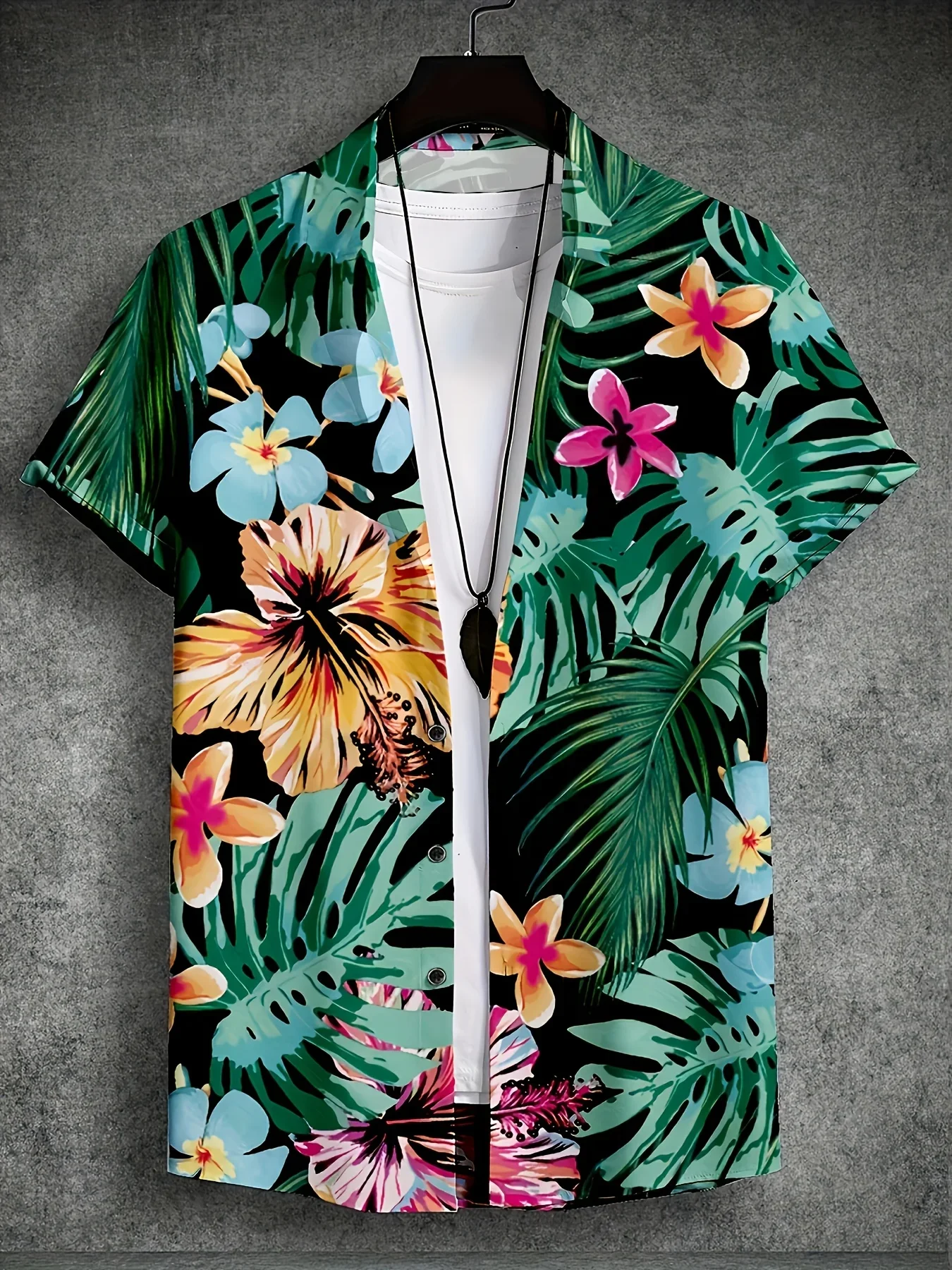 Multi Styles Men Navy White Hibiscus Hawaiian Shirt Quick Dry Lapel Short Sleeve Beach Vacation Button Down Camisa Masculina