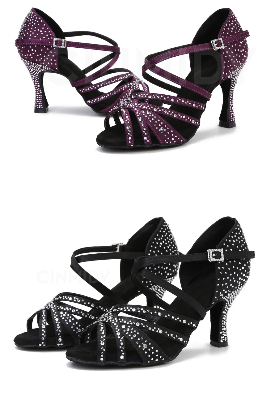 CINMIDY Damen Satin Party Tanzschuhe Strass Weiche Sohle Latein Tanzschuhe Salsa Tanzsandalen Damen Hochzeitsschuhe – Detail 13