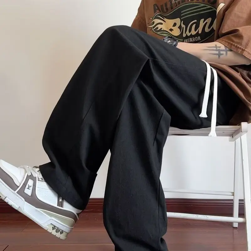 السراويل الرجالية الصيف التجفيف السريع مستقيم الساق سراويل تقليدية للمراهقين العصرية فضفاضة رقيقة الرياضة واسعة الساق السراويل Y2k السراويل