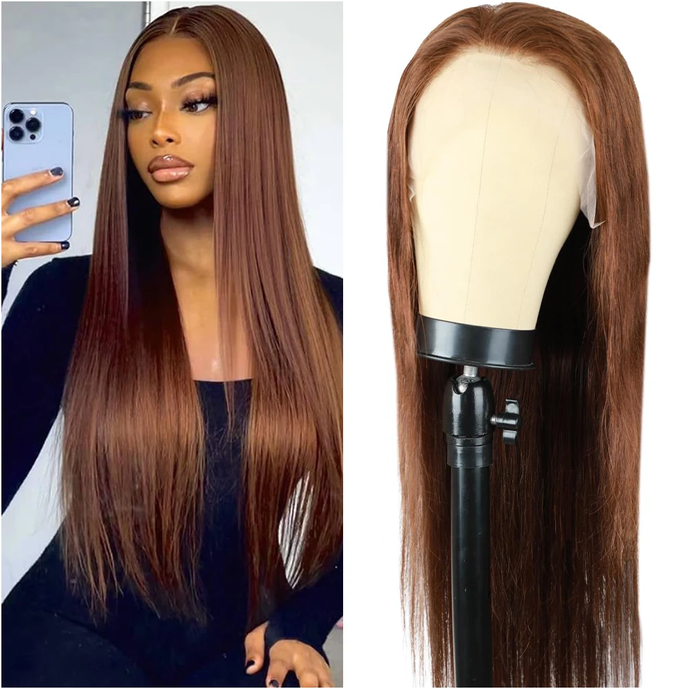 

30 40-дюймовые прямые шоколадно-коричневые 13x6 Hd кружевные фронтальные парики 13x4 прозрачные парики шнурка предварительно сорванные плотность 200 для чернокожих женщин