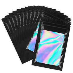Jewelry Data Lightning Cable Packing, Pouch with Window,Black Ziplock Holographic Mylar Packaging Bag for Small Business