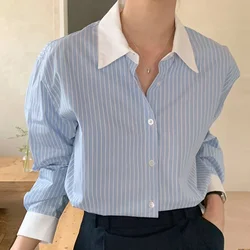 Korean Chic Temperament Striped Women Shirt Tops Casual Streetwear Spring Autumn Long Sleeve Lapel Single-breasted Loose Blouses