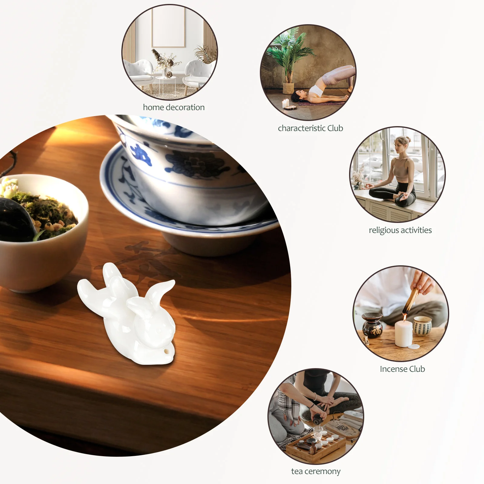 

Ceramic Incense Burner with Bunny Design Multi Functional Decorative Holder for Tea Room Office Space Aroma Centerpiece