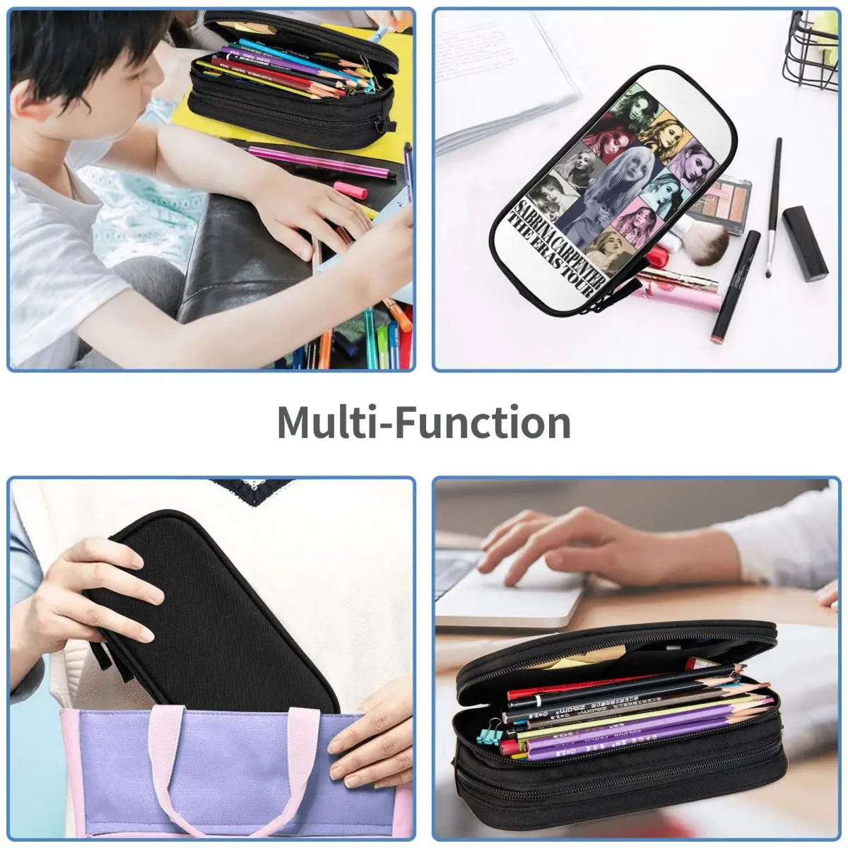 Imagem -05 - Grande Capacidade Pen Box para Meninas Sabrina Carpenter Eras Tour Acessórios Escolares Double Layer Pencil Case Papelaria Make up Bag