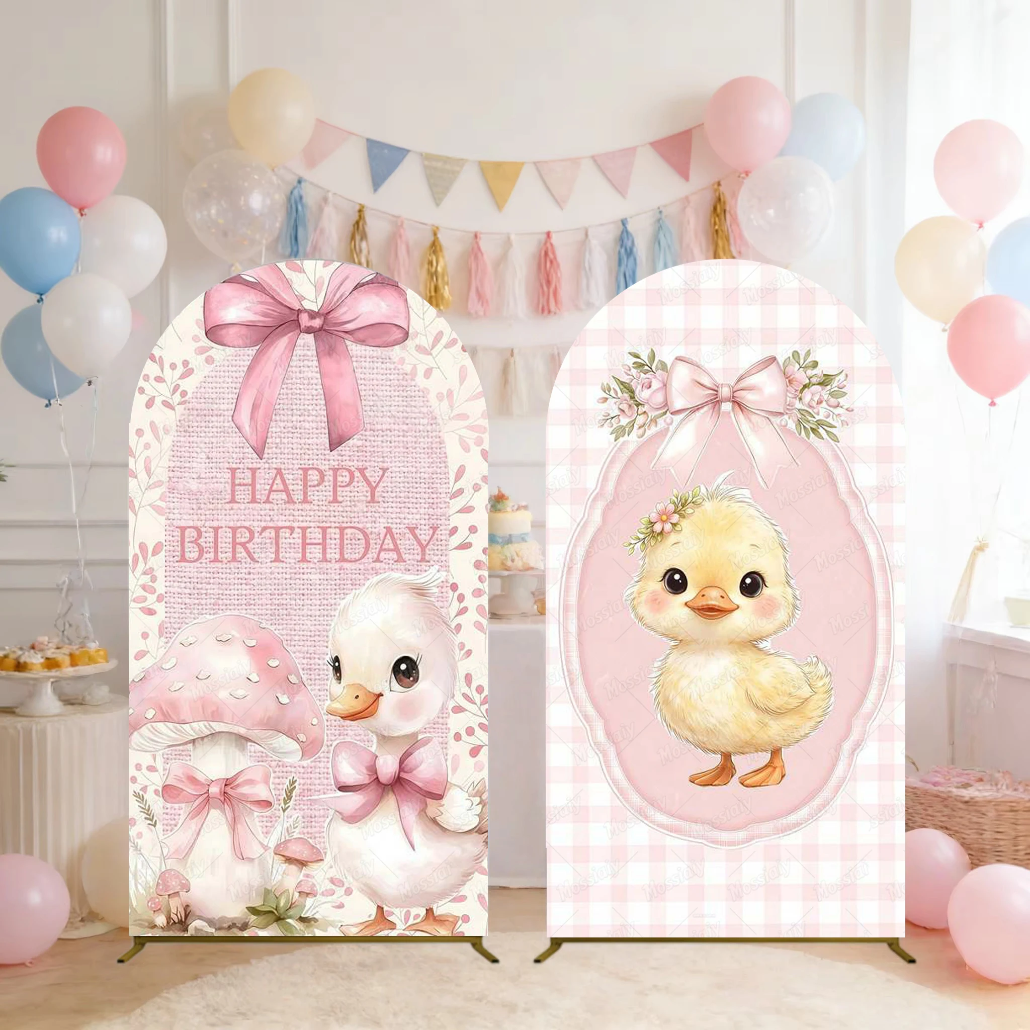Décor mural en forme d'arche avec motifs de canards mignons, couverture à motifs de nœuds, pour fêtes d'anniversaire d'enfants, baby shower, fond de photographie et studio photo pour enfants