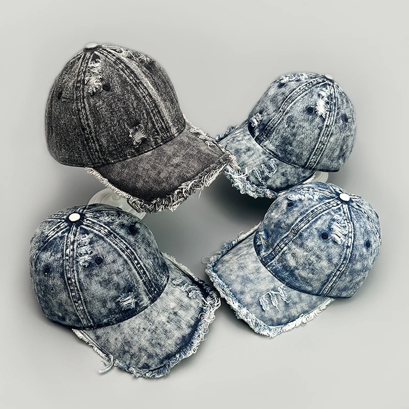 New Unisex American Vintage DenimBroken Style Gradient Baseball Hats Versatile Fashion Personal Trend Breathable ins Peaked Caps