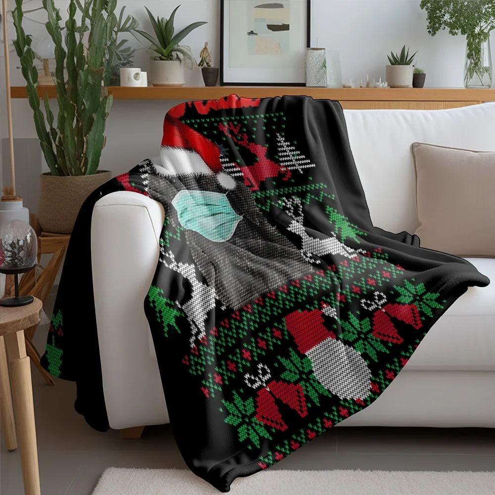 Merry Christ-Mask Fleece Blanket, Face Mask Santa Design with Reindeer Pattern, Humorous Pandemic Christmas Throw Decor