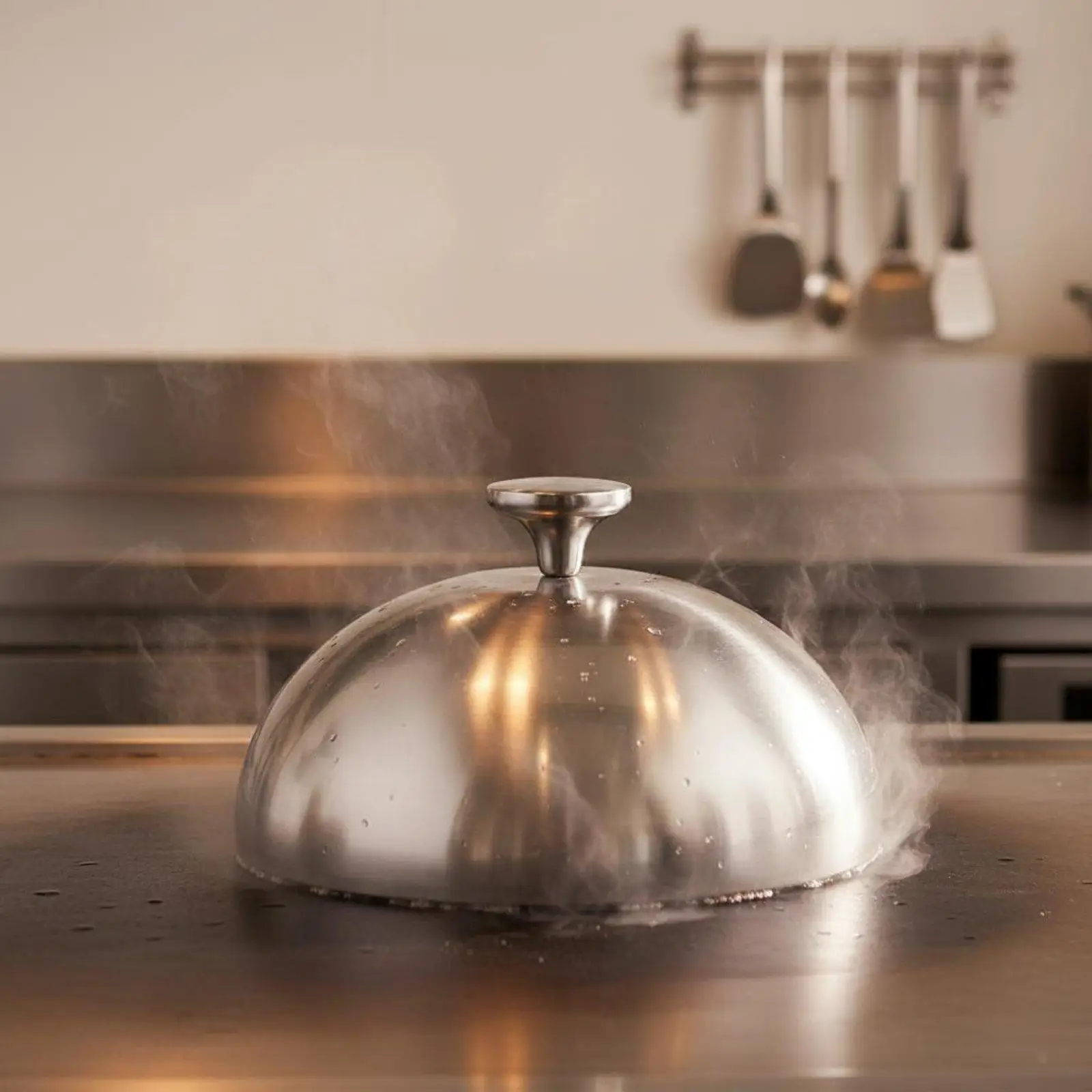 Round Plate Cover Food Grade Stainless Steel Heat Insulated Knob Kitchen Dome Lid for Steak and Burger Melting