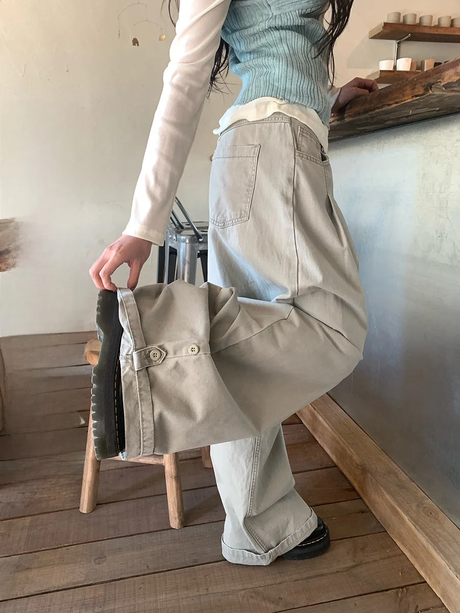 

Джинсы с высокой талией, плиссированные, струящиеся, широкие, повседневные, в пол, универсальные, длинные брюки для женщин Sinbounboun