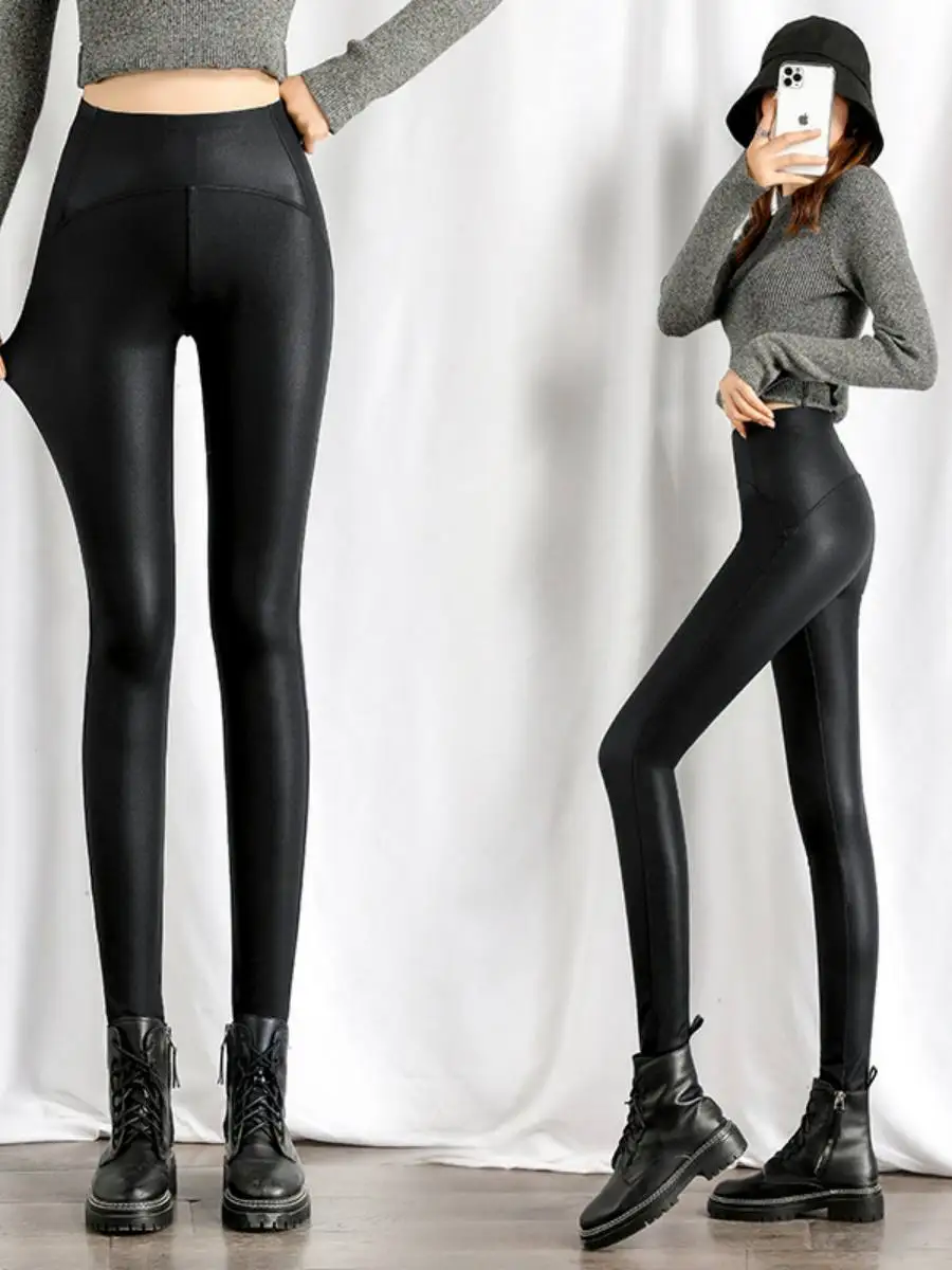 

Брюки для йоги из кожи с бриллиантами, женские утягивающие брюки на подкладке с базовым слоем, верхняя одежда, готовые модные брюки больших размеров