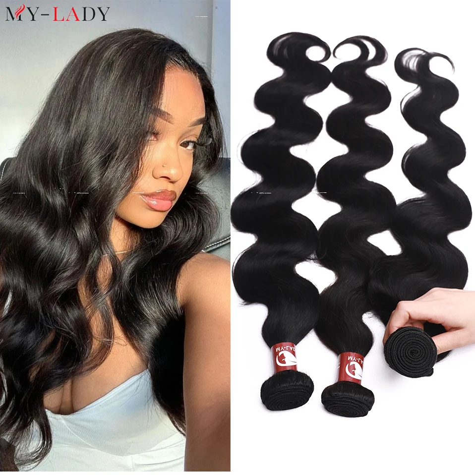 MY-LADY 8-30inches Brazilian Body Wave Human Hair Double Weave Bundles 1/3PCS Natural Black Remy Real Hair Extensions for Women