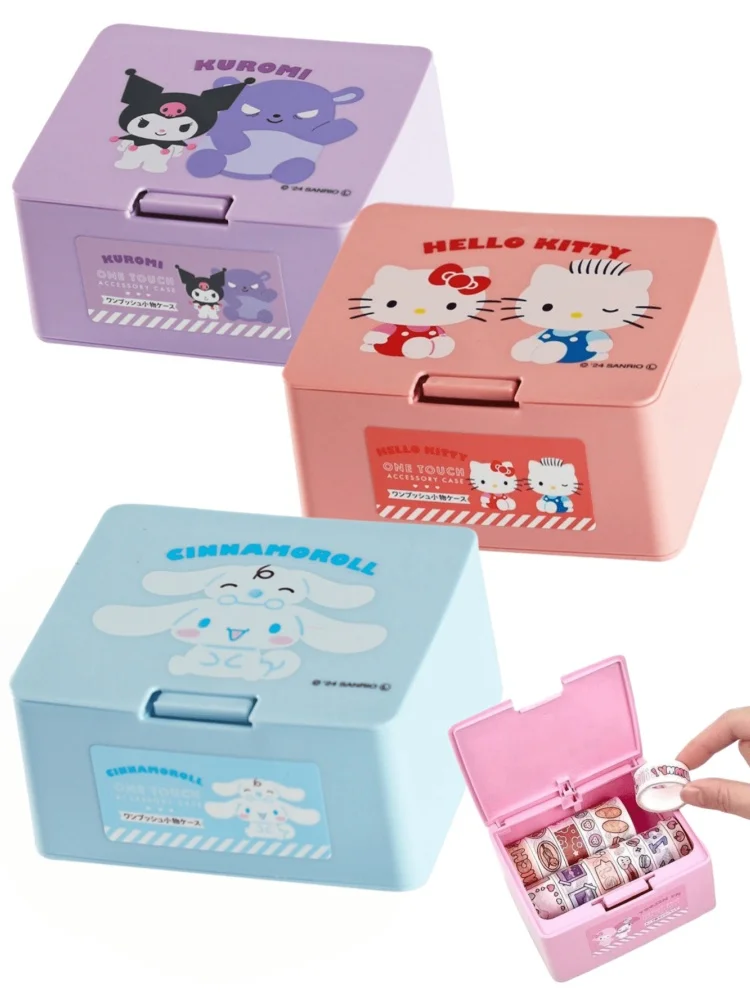1 Stück Hellokitys Kuromi Kunststoff-Aufbewahrungsbox mit Drucköffnungsdeckel - Moderne Aufbewahrung für Zahnseide, Kosmetikpads und Kleinteile