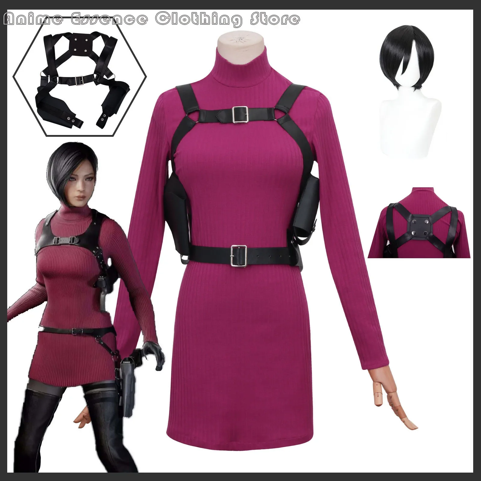 Anime Resident4 Ada Wong Cosplay Costume Game Evil Ada Wang Cos Dress Bag Halloween Carnival Disguise Suit For Adult Women Party