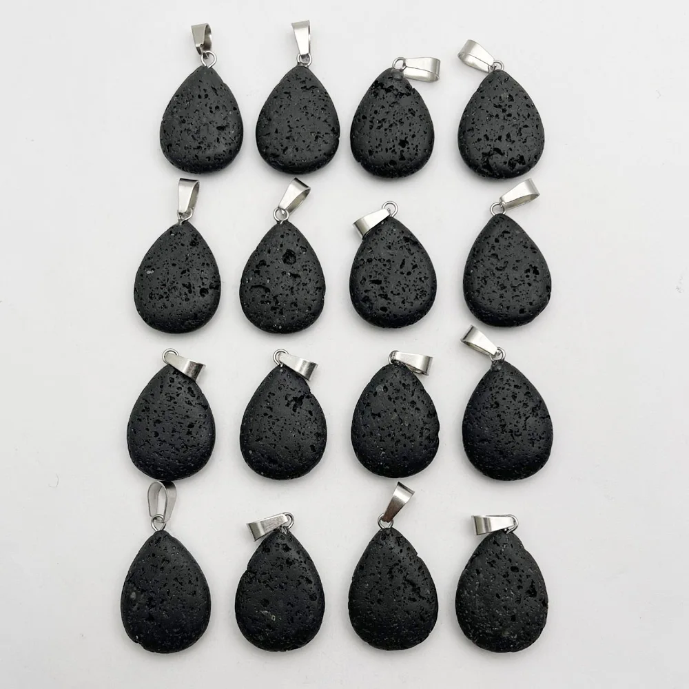 fashion new good water drop Volcanic rock natural stone Pendant necklace making Jewelry charm pendulum 24pc Good quality