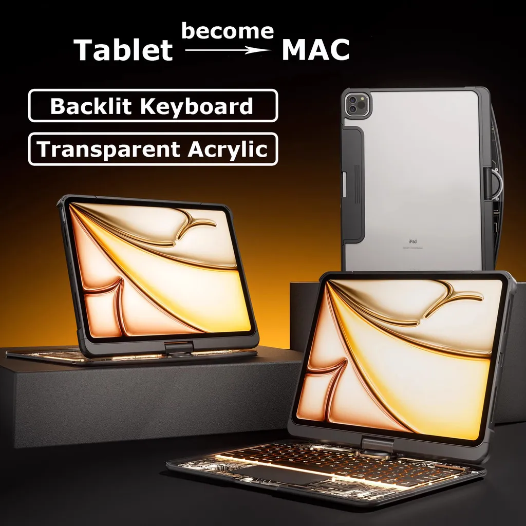 

For iPad Air 13 Inch M3 2025 Pro12.9 11thAir 11 2025 Air7 6 5 4 10.2 Inch 10th 9th 8 7 Backlit Transparent Crystal KeyBoard Case