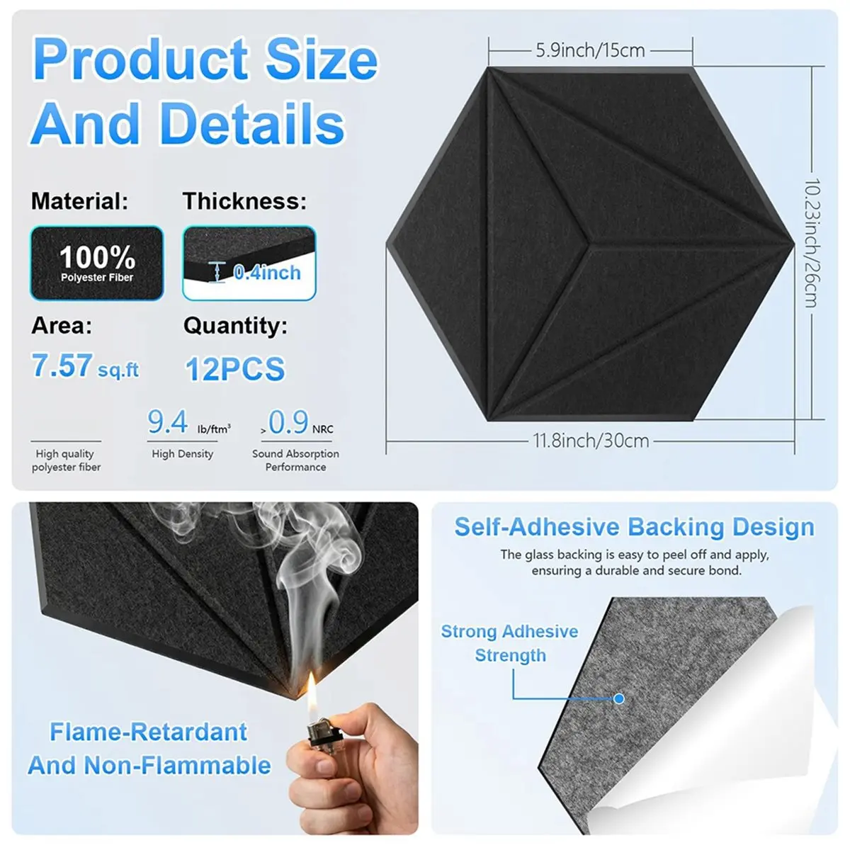 [MEGA SALE]12 Pack Self-Adhesive Hexagon Acoustic Panels, 12