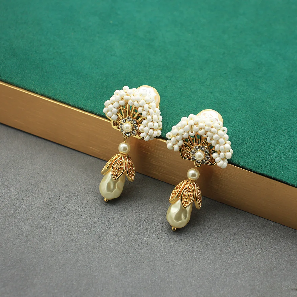 أسعار الجملة الجديدة خمر الباروك اللؤلؤ النسيج قطاع القرط قطرة للمجوهرات النسائية #4