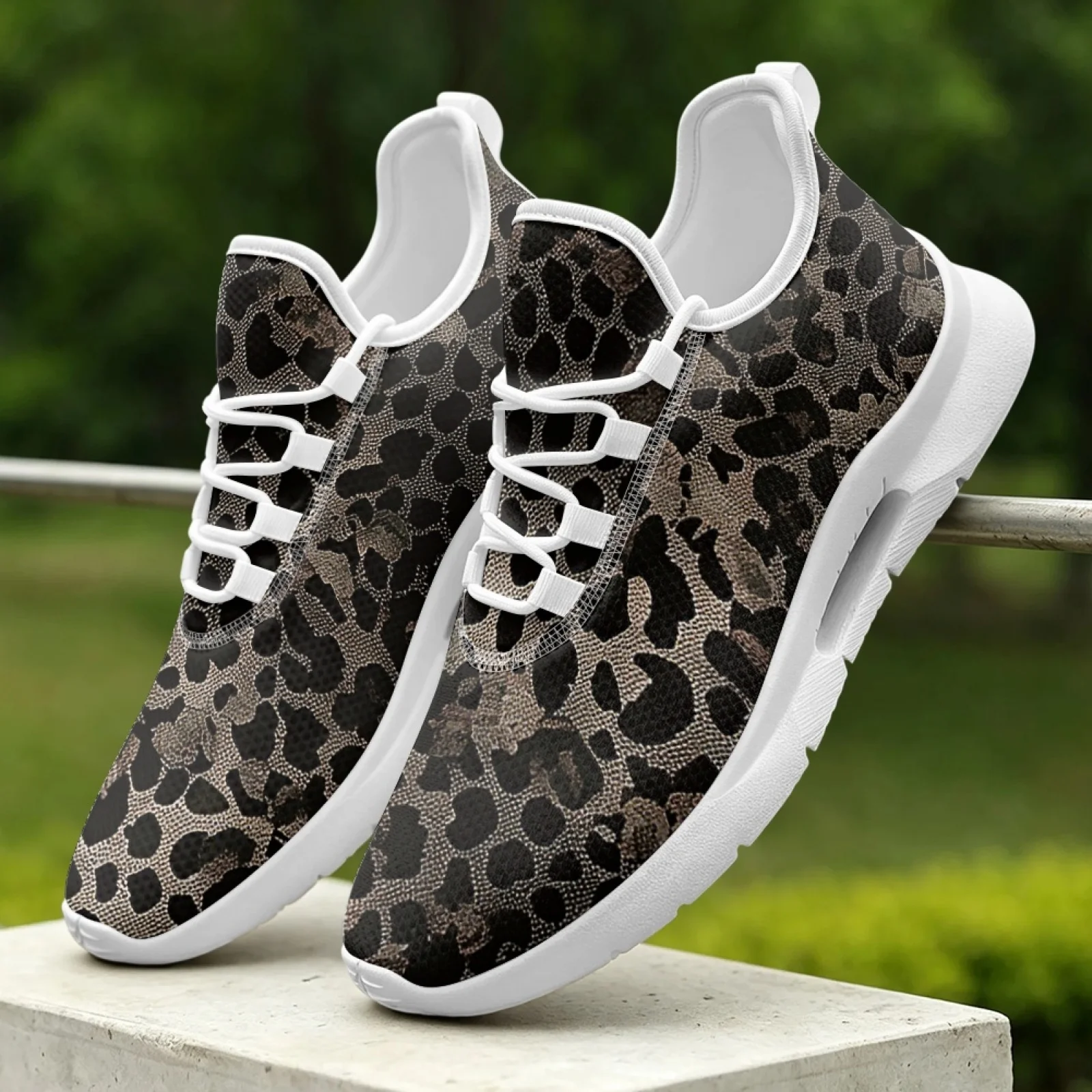 XIXIRIMIDO Lace-up Casual Shoes Mens Sneakers Comfortable Mesh Breathable Walking Shoe Women's Lightweight Sneaker Leopard Print