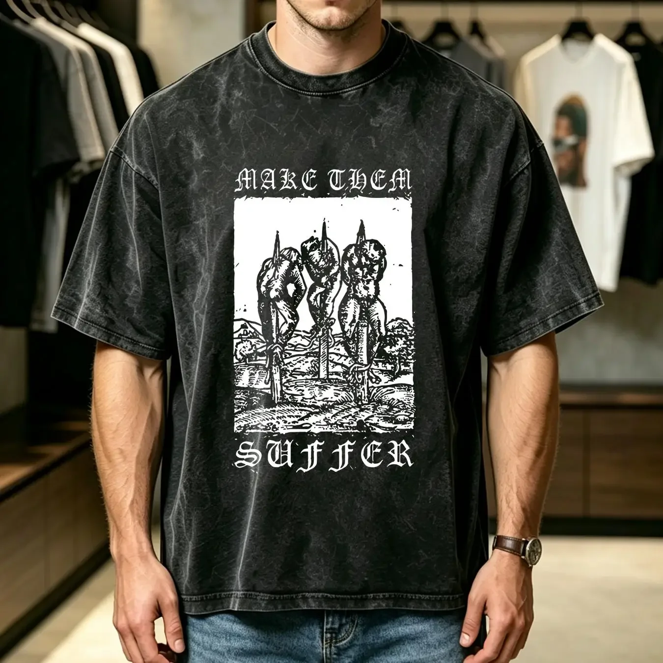 washed T Shirt Make Them Suffer Australian Melodic Deathcore Band Stab L 2XL long or short sleeves vintage Washed fashion