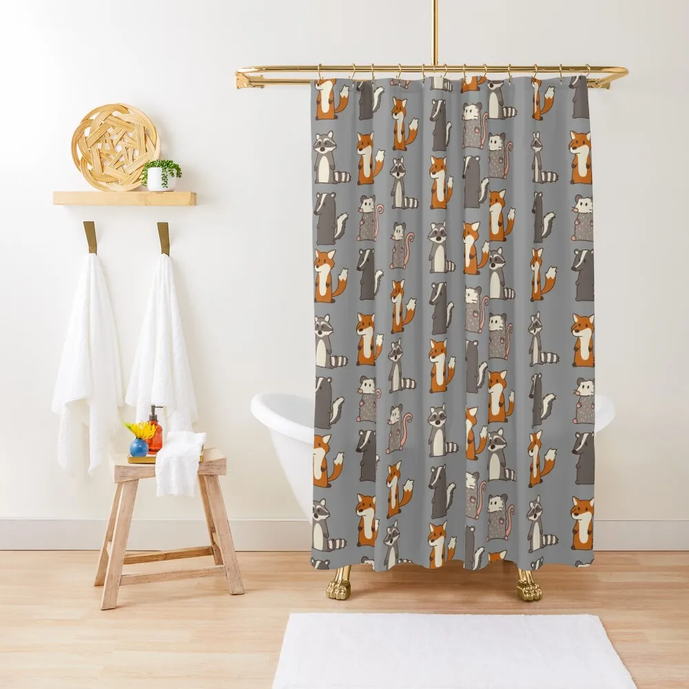 

fox, raccoon, opossum & skunk woodland friends #3 Shower Curtain Bathroom Accessories Cover Curtain