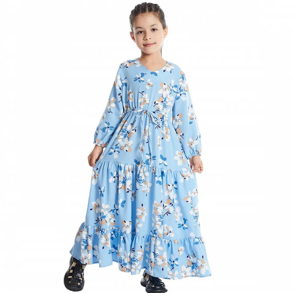 

Girls Kids Muslim Abaya Dress Islamic Clothing Dubai Floral Printed Gown Children Eid Ramadan Robe Arab Jilbab Kaftan