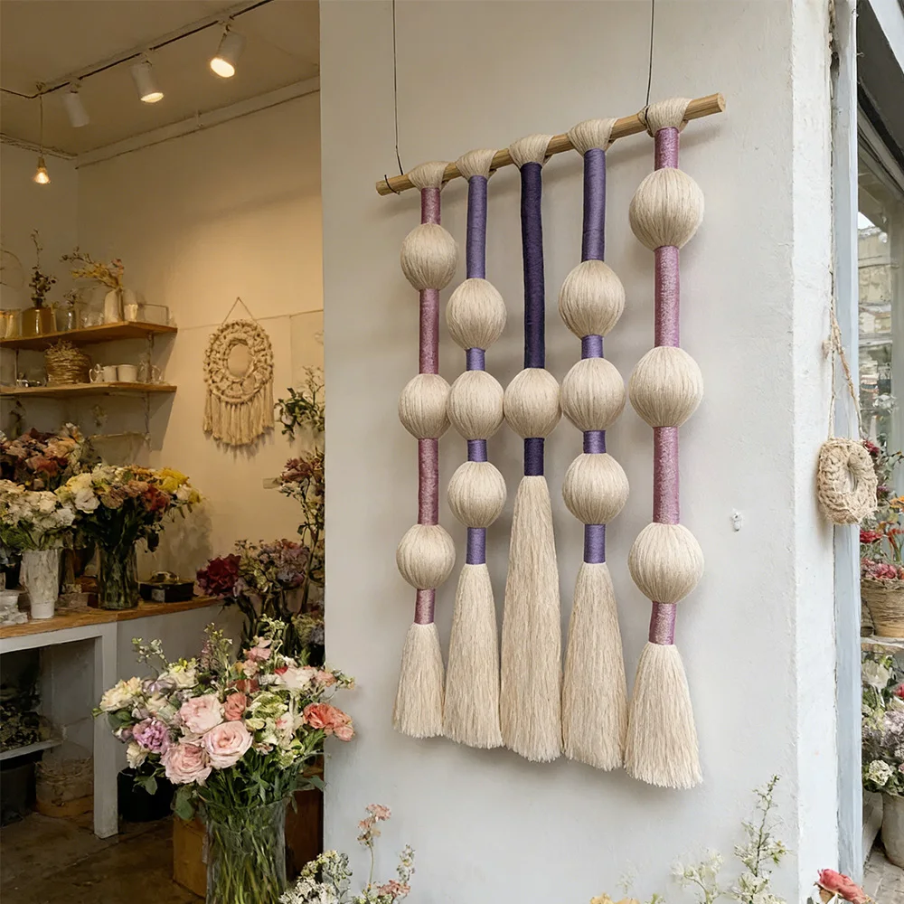 Boho Macrame Wall Hanging Long Tassel Fiber Art Wall Decor for Living Room Bedroom Hotel Space