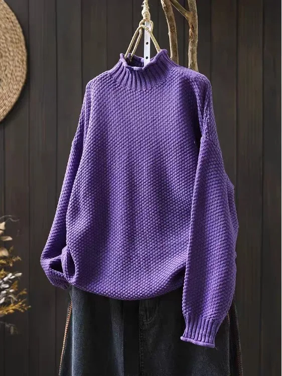 

Loose Large Size Women's Cotton Knitwear Half High Collar Casual All-Match Hoodie Autumn Winter Thickened Warm Color